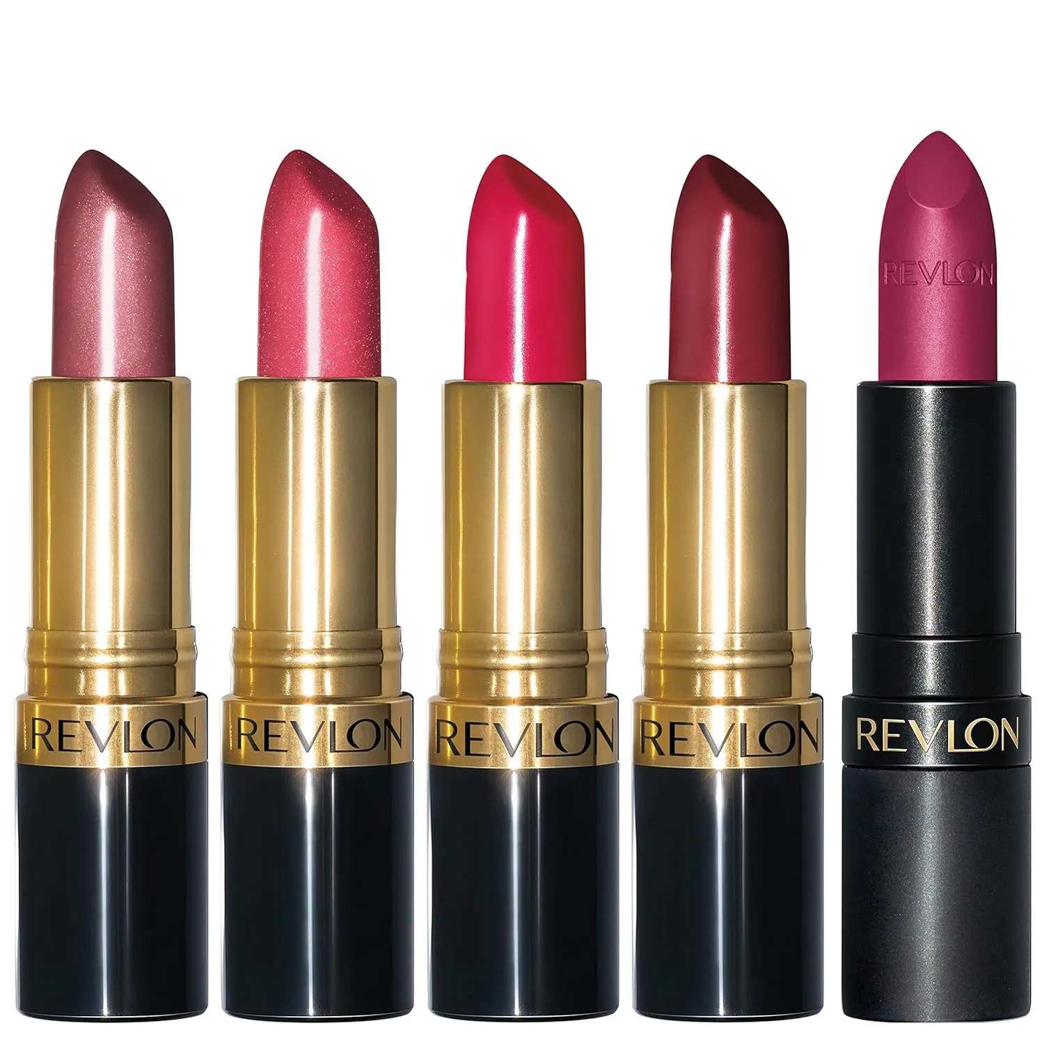 Revlon Super Lustrous 5-Piece Lipstick Gift Set, High Impact, Moisturizing, 460 Blushing Mauve & 430 Soft Silver Rose (Pearl), 775 Super Red & 777 Vampire Love (Cream), 025 Insane (Matte), 0.75 Oz