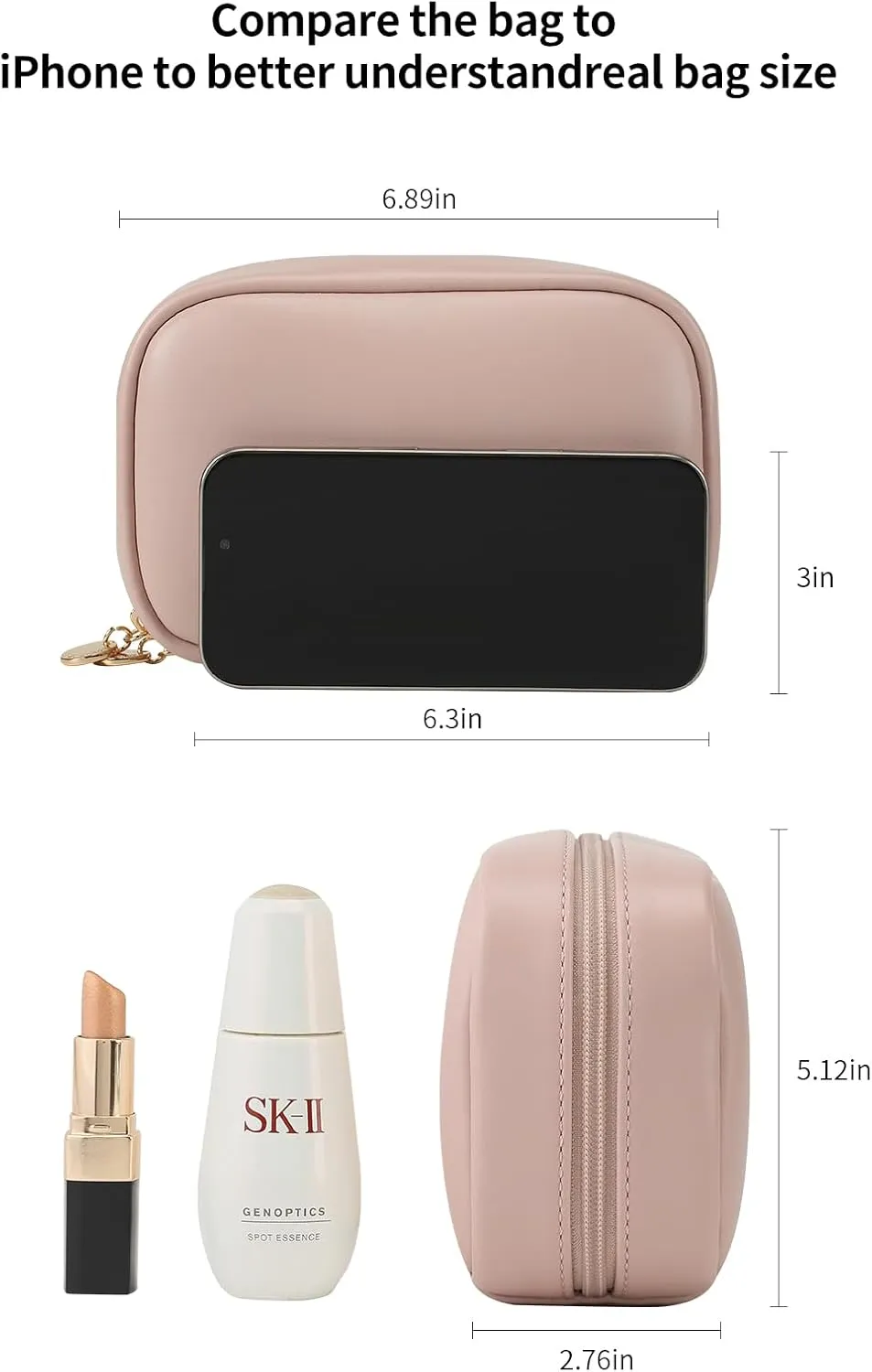 RIGHT AWAY Makeup Bag,Travel Cosmetic Bag Organizer with Zipper,Waterproof Toiletry Bags Makeup Pouch for Purse, Small Make Up Bag &Cases with Compartments for Women Girls（Pink）