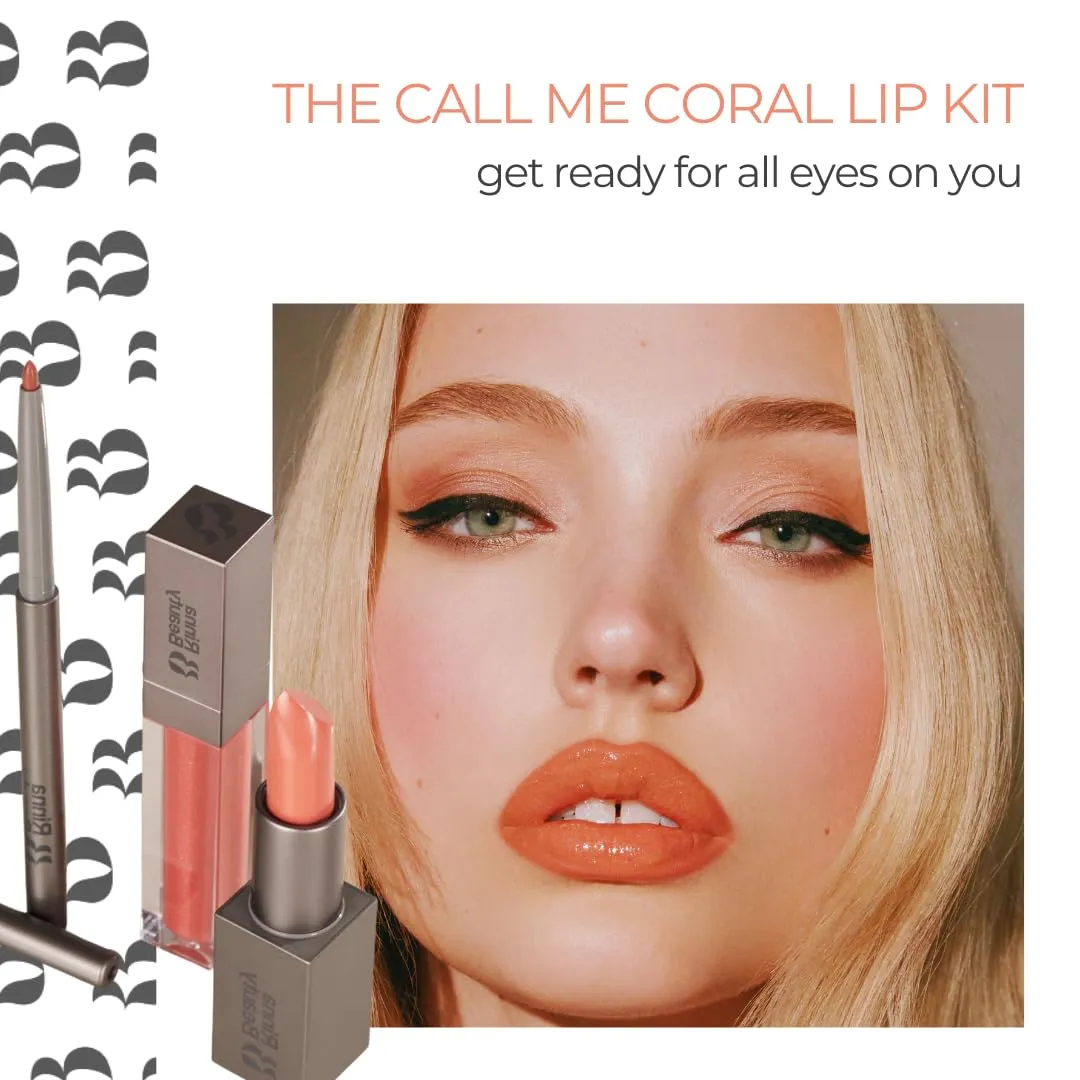 Rinna Beauty Lip Kit - Call Me Coral - All-in-One Lip Kit Includes Lipstick, Lip Gloss, and Lip Liner - Vegan, Long-Lasting, Anti-Aging & Moisturizing, Cruelty-Free - 1 each