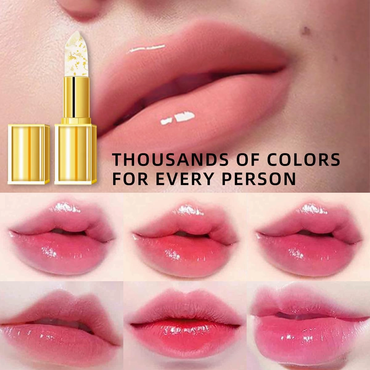 Roarrave Mood Lipstick, Clear Lipstick That Changes Color, Gold Crystal Colors Changed Lip Stick for Women Long-Lasting Moisturizer & Nourishing Lip Gloss (1pc)