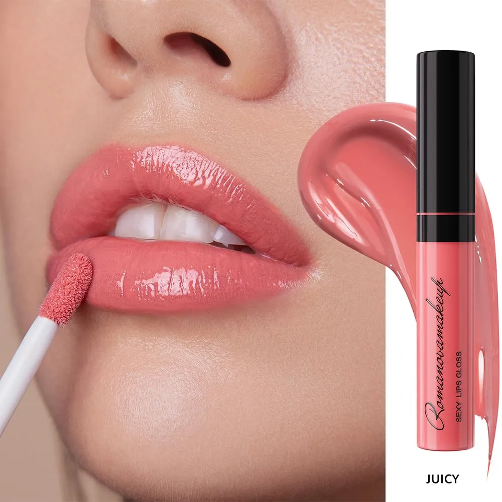 Romanovamakeup Sexy & Hydrating Lip Gloss JUICY. Rich, Non-sticky, Soothing, Naturally moisturize, Refreshing color of WATERMELON juice on your lips. Easy to wear, Keeps Smooth & Soft, Travel size