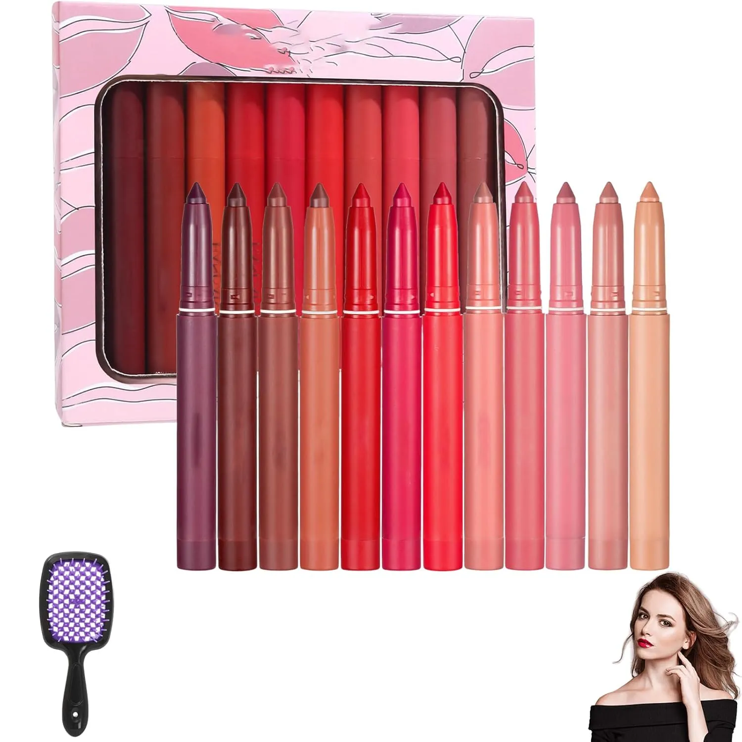 Rotating Sharpenable Matte Lipstick Pencils, Occasionalous 12 Colors Crayon Lipstick, Precision Tip Matte Lip Crayon Waterproof Lip Gloss Stain Set (03)