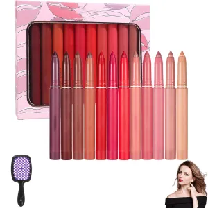 Rotating Sharpenable Matte Lipstick Pencils, Occasionalous 12 Colors Crayon Lipstick, Precision Tip Matte Lip Crayon Waterproof Lip Gloss Stain Set (03)