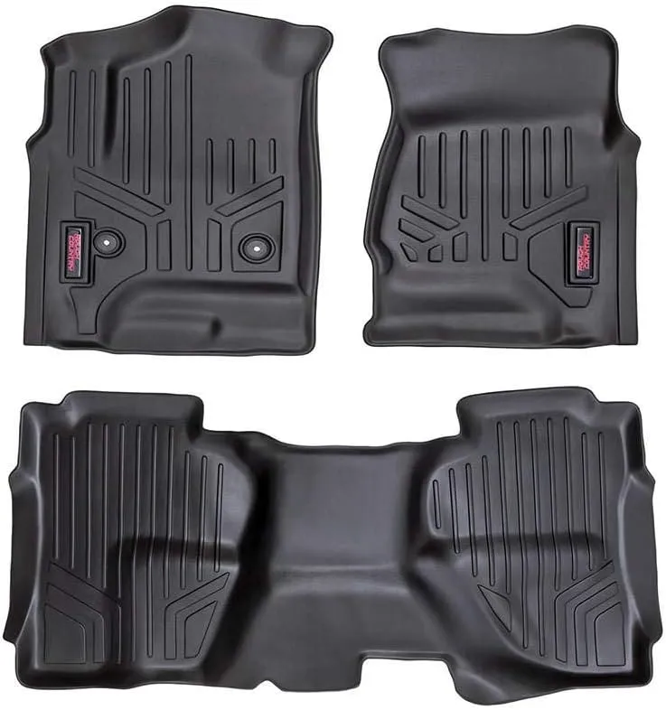 Rough Country All Weather Floor Mats for Chevy Silverado & GMC Sierra 1500/2500HD/3500HD Double Cab (2014-2019) - Non-Slip Waterproof Flexible Floor Mat, Front & Rear Set
