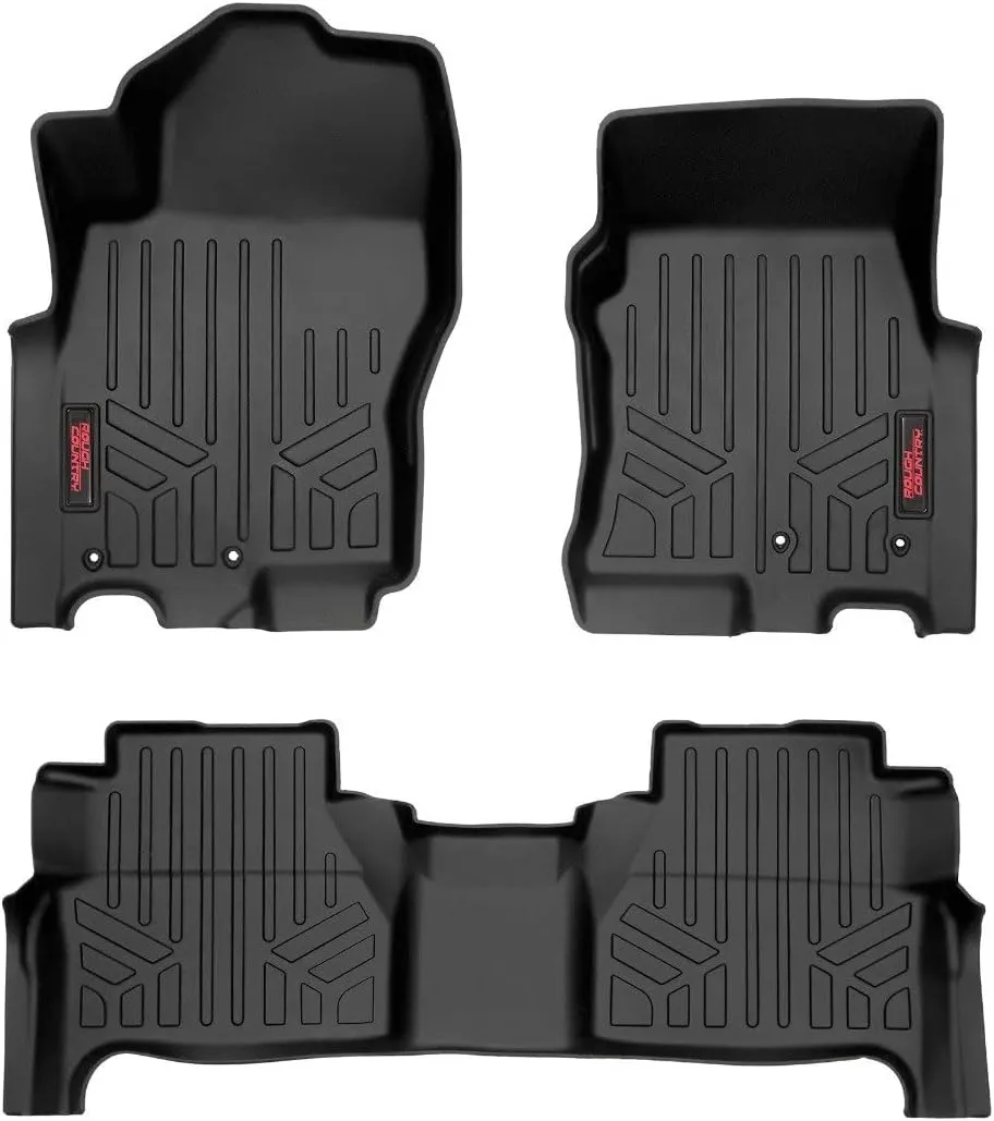Rough Country All Weather Floor Mats for Nissan Frontier Crew Cab (2022-2025) - Non-Slip Waterproof Flexible Floor Mat, Front & Rear Set