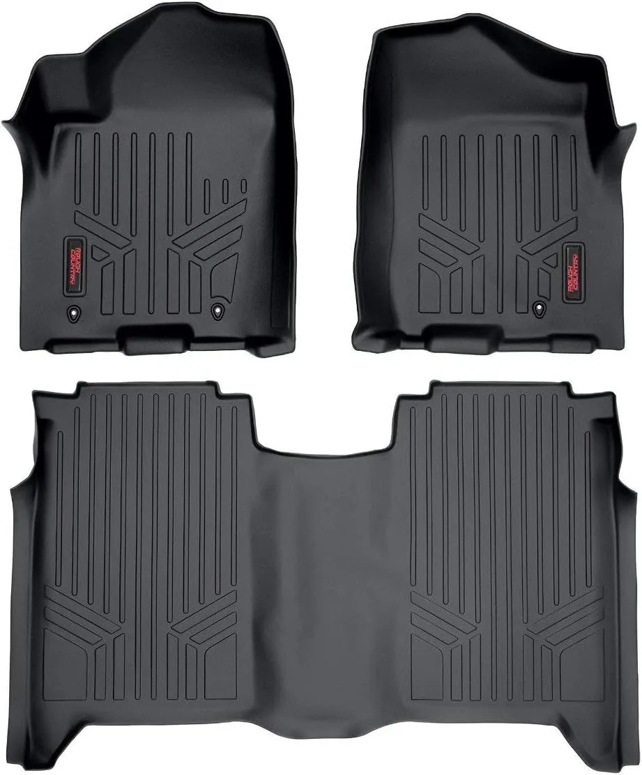 Rough Country All Weather Floor Mats for Nissan Titan Crew Cab (2004-2015) - Non-Slip Waterproof Flexible Floor Mat, Front & Rear Set