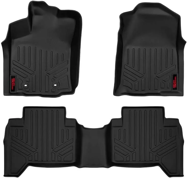 Rough Country All Weather Floor Mats Set for Toyota Tacoma Double-Cab (2016-2023) - Custom Fit Rubber Floor Mats, Durable Rubber Truck Mats, Waterproof Truck Floor Mats