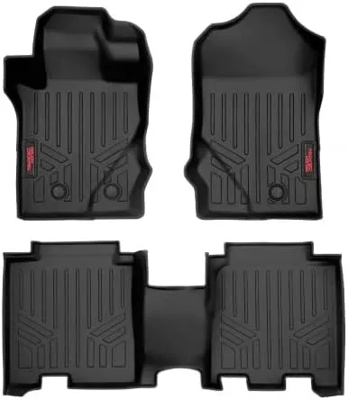 Rough Country All Weather Floor Mats Set for Toyota Tundra CrewMax (2022-2024) - Custom Fit Rubber Tundra Floor Mats, Durable Rubber Truck Mats, Waterproof Truck Floor Mats
