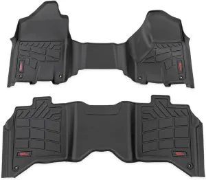 Rough Country Sure-Fit Floor Mats for Ram 2500/3500 (2019-2024) Crew Cab with Front Bench Seat - Waterproof, Non-Slip Flexible Floor Mat, Front & Rear Set