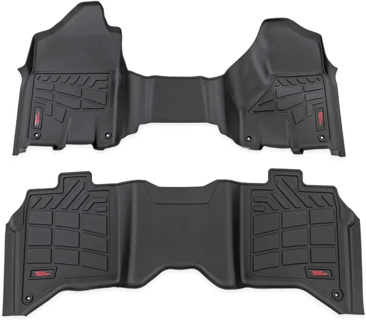 Rough Country Sure-Fit Floor Mats for Ram 2500/3500 (2019-2024) Crew Cab with Front Bench Seat - Waterproof, Non-Slip Flexible Floor Mat, Front & Rear Set