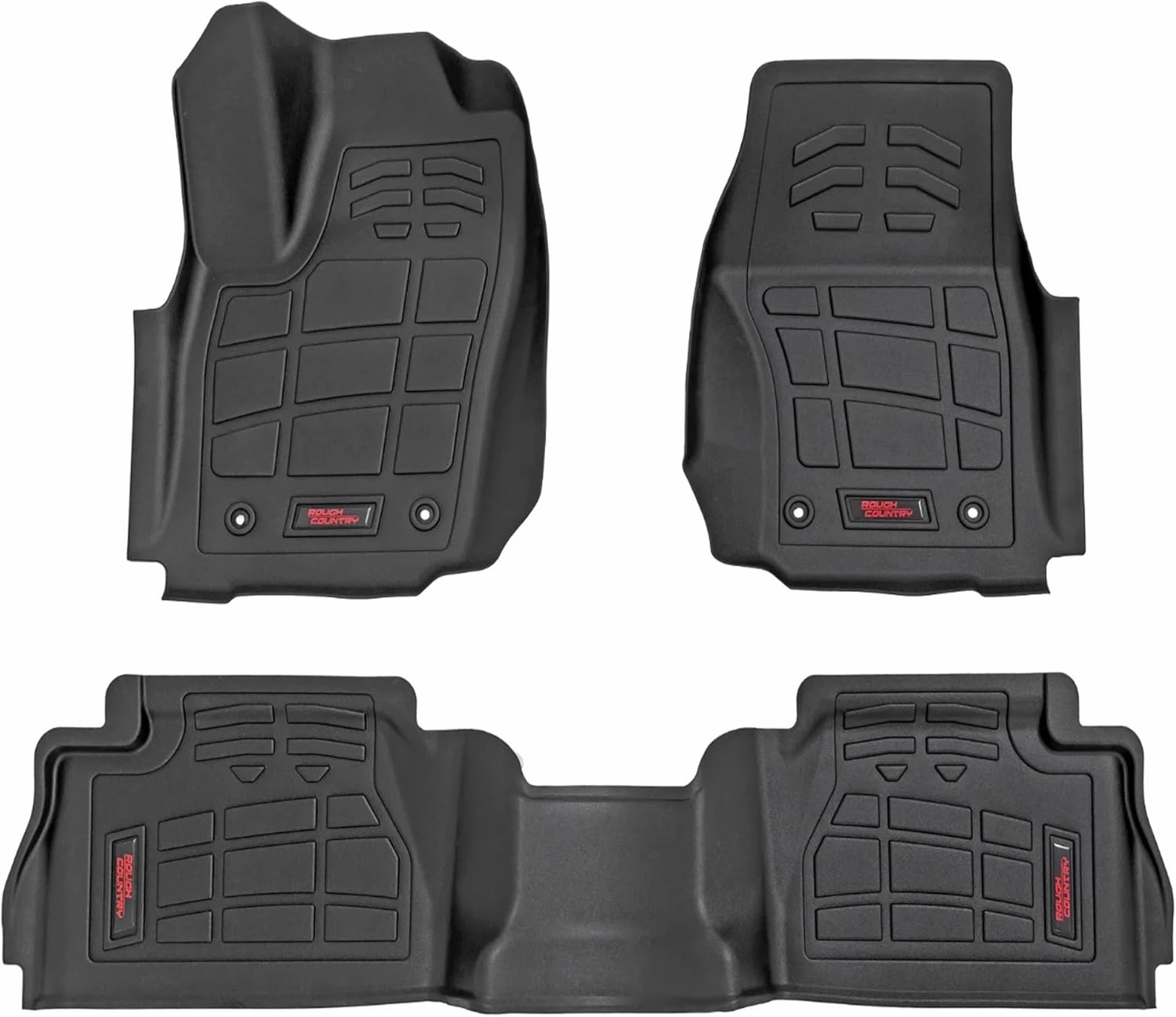 Rough Country Sure-Fit All Weather Floor Mats for Toyota Tacoma Double Cab (2024-2025) - Non-Slip, Waterproof Flexible Floor Mat, Front & Rear Set