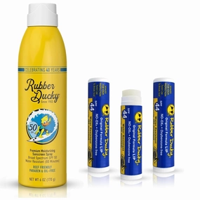 Rubber Ducky SPF 50 Sunscreen Spray 6oz   SPF 44 Lip Balm Vanilla 3 Pack