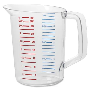 Rubbermaid Commercial Products Bouncer Clear Measuring Cup, 4-Cup/1-Quart, Clear, Strong Food Grade, Easy Read for Liquid/Dry Ingredients, for Home/Professional Kitchen