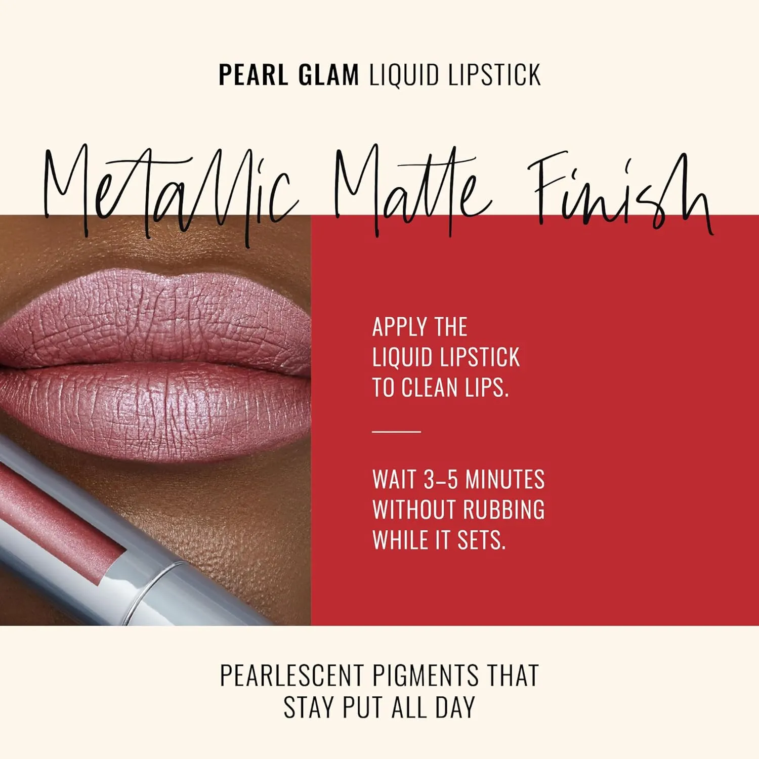 Runway Rogue Pearl Glam Long Wear Shimmer Liquid Lipstick, Metallic Pale-Mauve Lipstick with Silver and Gold Shimmer, ‘Boss Babe’