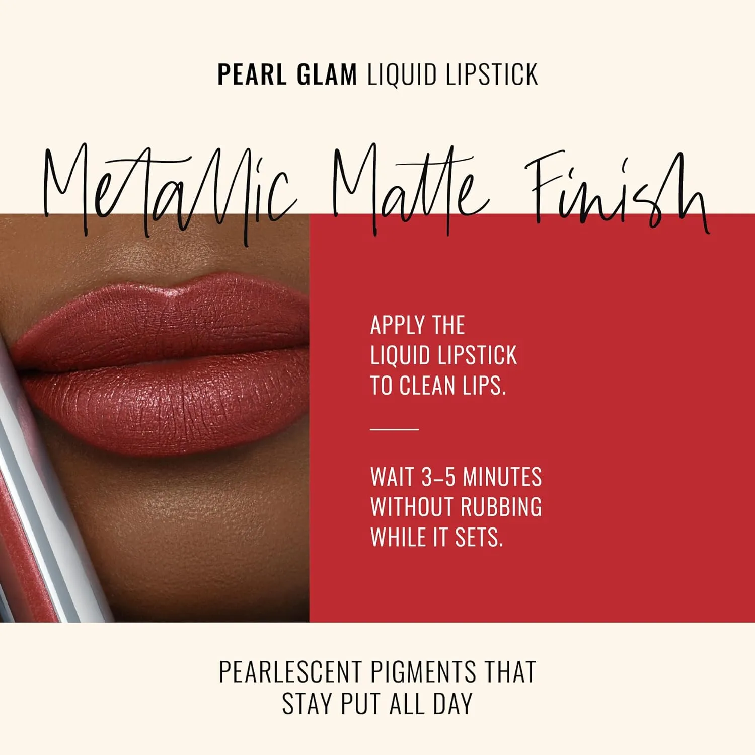 Runway Rogue Pearl Glam Long Wear Shimmer Liquid Lipstick, Metallic Warm Brick-Red Lipstick with Silver and Gold Shimmer, ‘Showtime’