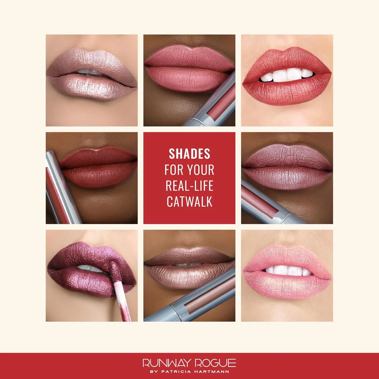 Runway Rogue Pearl Glam Long Wear Shimmer Liquid Lipstick, Metallic Warm Brick-Red Lipstick with Silver and Gold Shimmer, ‘Showtime’