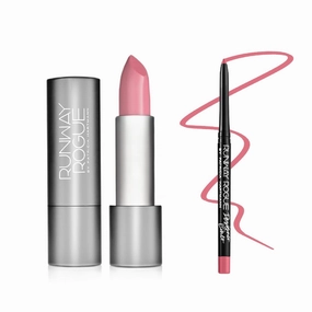 Runway Rogue ‘Patricia’ Matte Pale Rose 90s Vibe Lipstick Bundle with ‘It's A Wrap’ Soft Blushing Pink Designer Liner Lip Liner Pencil and Sharpener
