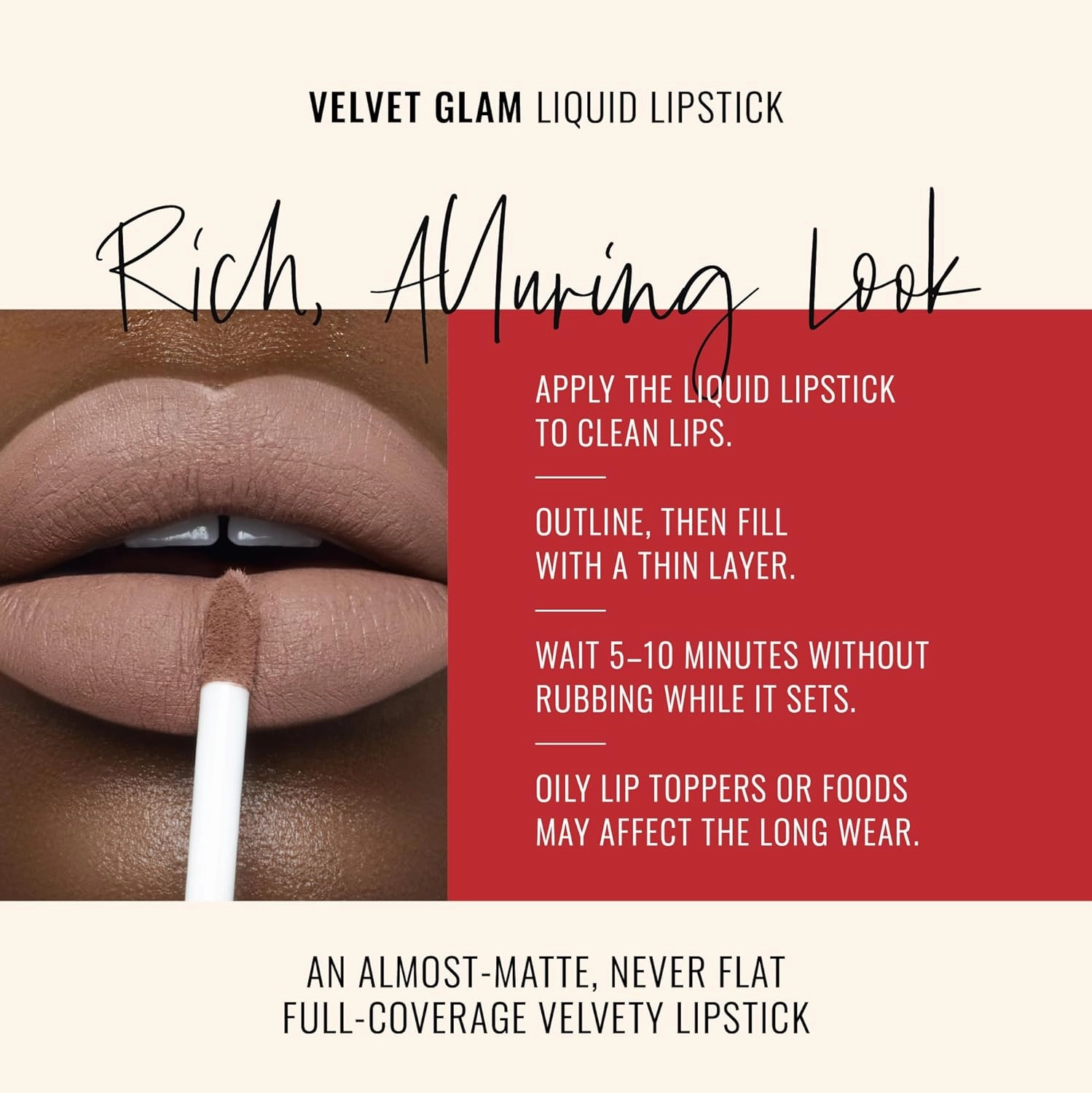 Runway Rogue Velvet Glam Liquid Lipstick, Almost-Matte Light Hazelnut-Brown Lipstick, ‘No Flash’