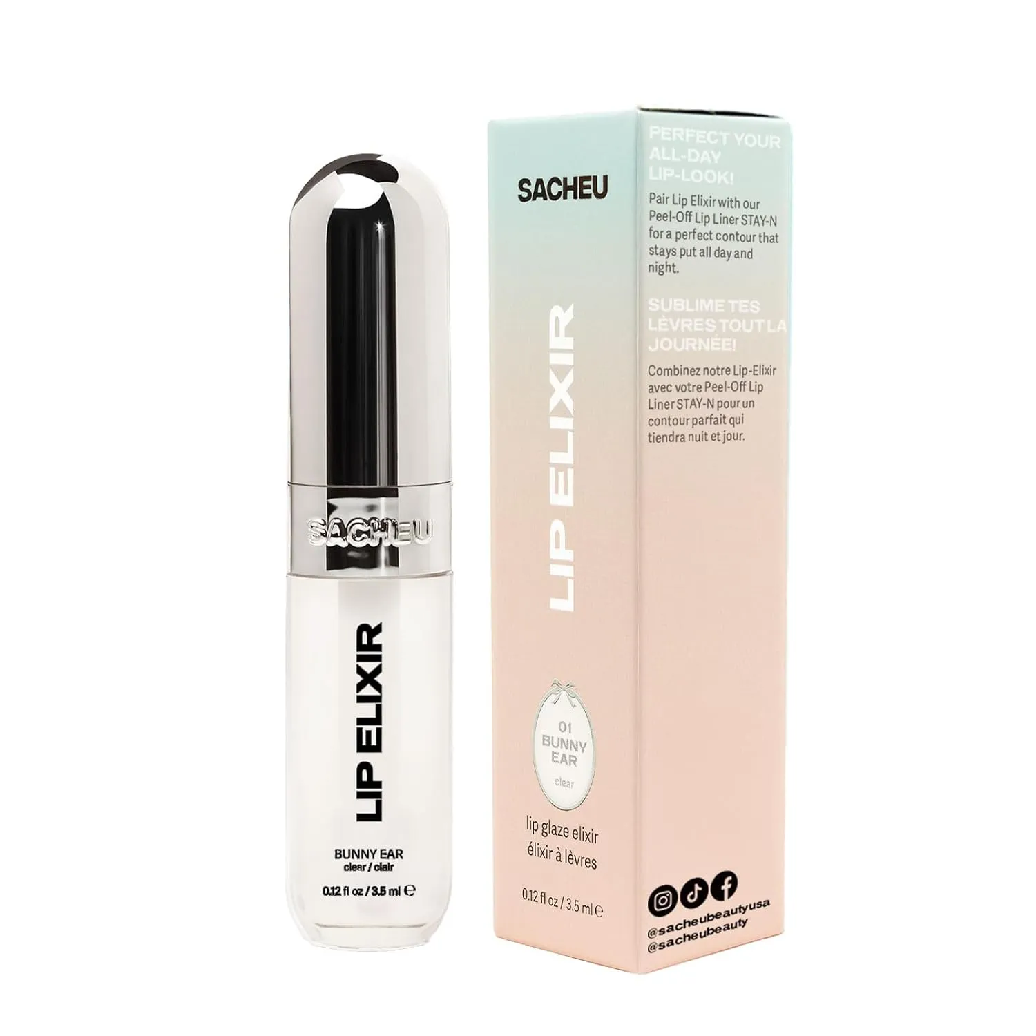 Sacheu Lip Liner Stay-N & Lip Elixir Bundle — Long Lasting Matte Lip Tattoo, Transfer Proof Lipstain Infused with Hyaluronic Acid & Vitamin E, for All Skin Types — P-inked and Clear