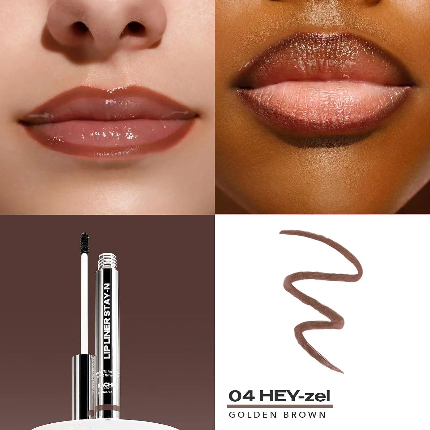 Sacheu Lip Liner Stay-N Peel Off Lip Stain — Long Lasting Matte Lip Tattoo Transfer Proof Lipstain Infused with Hyaluronic Acid & Vitamin E for All Skin Types — Vegan & Cruelty-Free, Hey-zel