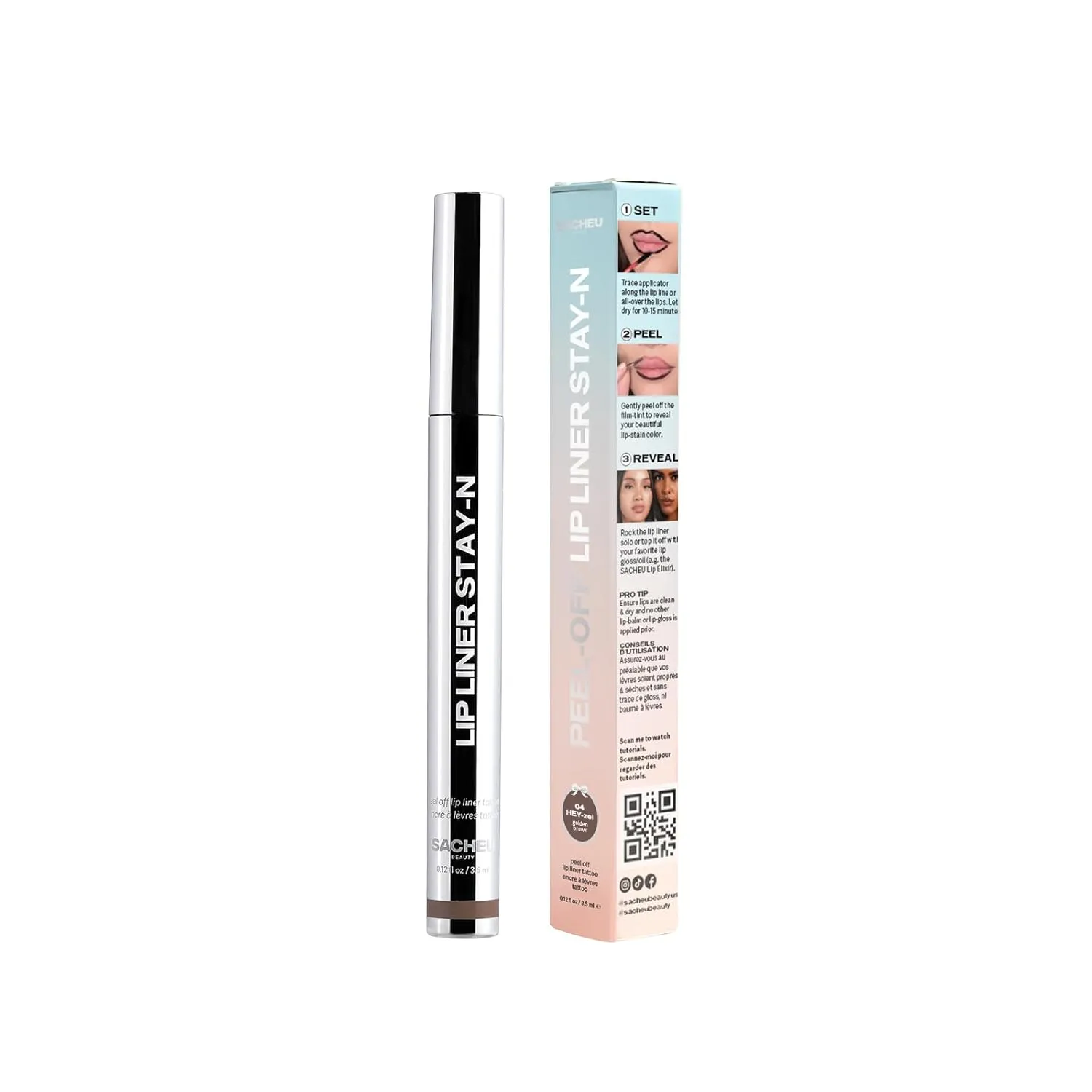 Sacheu Lip Liner Stay-N Peel Off Lip Stain — Long Lasting Matte Lip Tattoo Transfer Proof Lipstain Infused with Hyaluronic Acid & Vitamin E for All Skin Types — Vegan & Cruelty-Free, Hey-zel