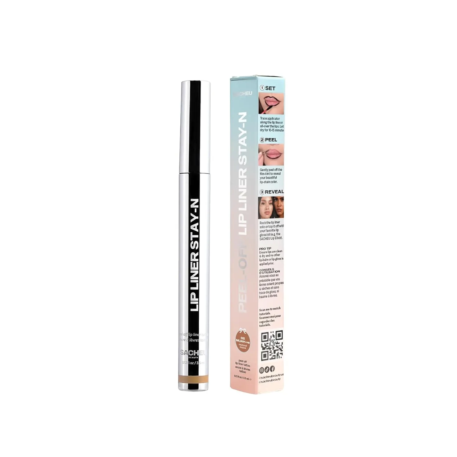 Sacheu Lip Liner Stay-N Peel Off Lip Stain — Long Lasting Matte Lip Tattoo Transfer Proof Lipstain Infused with Hyaluronic Acid & Vitamin E for All Skin Types — Vegan & Cruelty-Free, Muah-ve