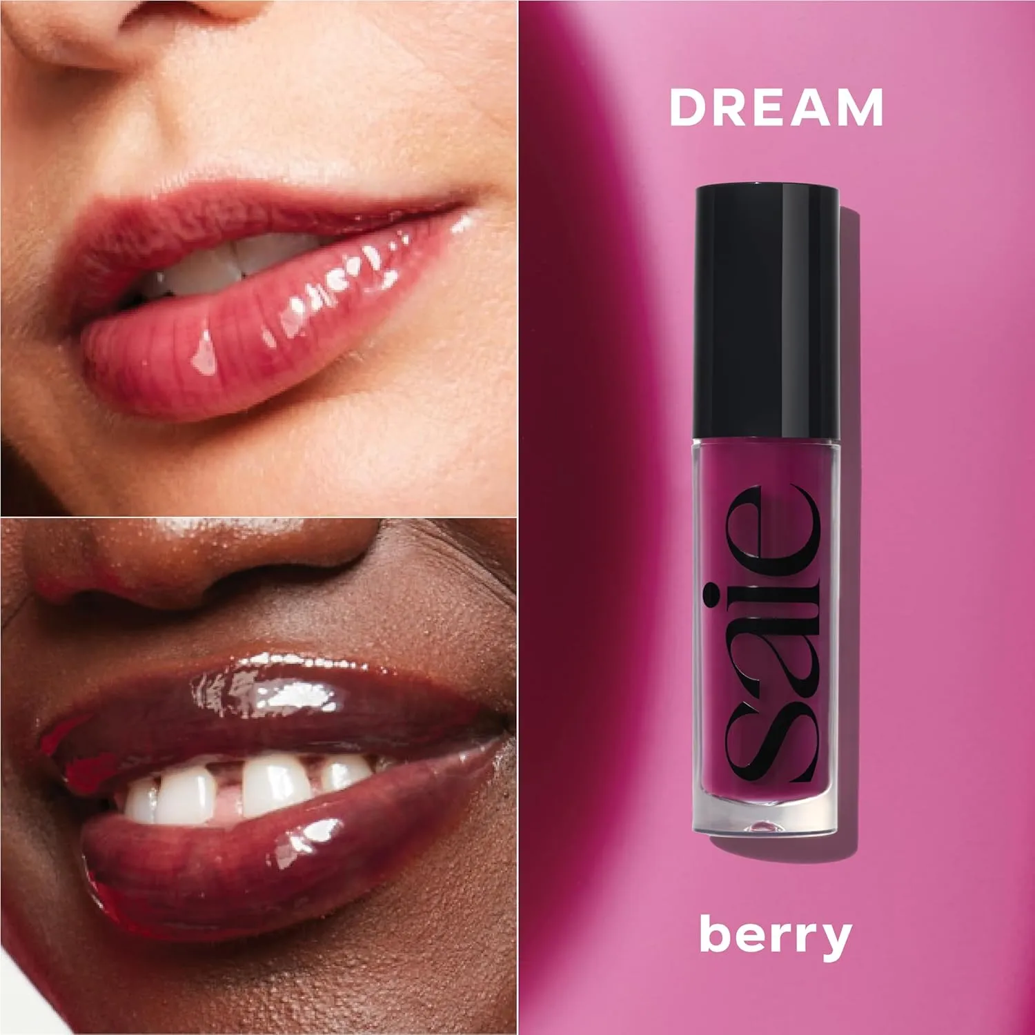 Saie Glossybounce - Hydrating Lip Gloss and Tinted Lip Oil Hybrid with Hyaluronic Acid & Jojoba Oil for Non-Sticky, Ultra-Shiny, Plump & Soft Lips - Everyday Makeup Essential - Dream (.17 oz)