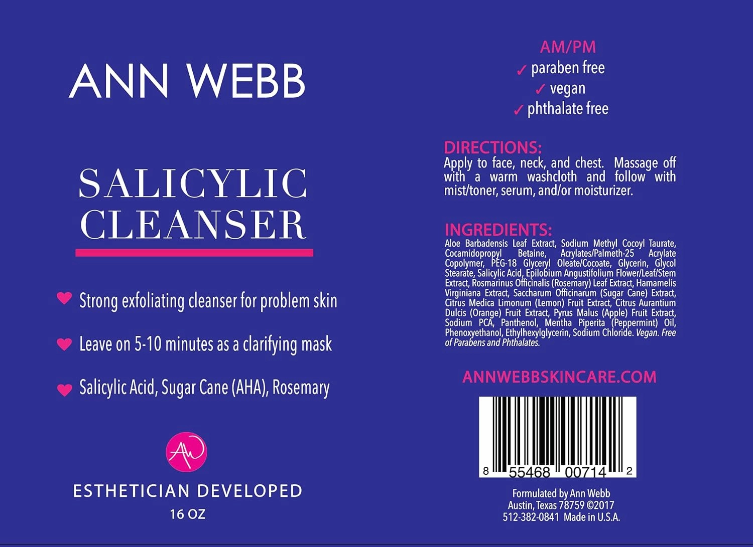 Salicylic Exfoliant Cleanser - Strong but Gentle Non-drying, Lightly Foaming Face wash with Salicylic Acid for Blackheads & Breakouts-Great for Oily & Acne Prone Skin