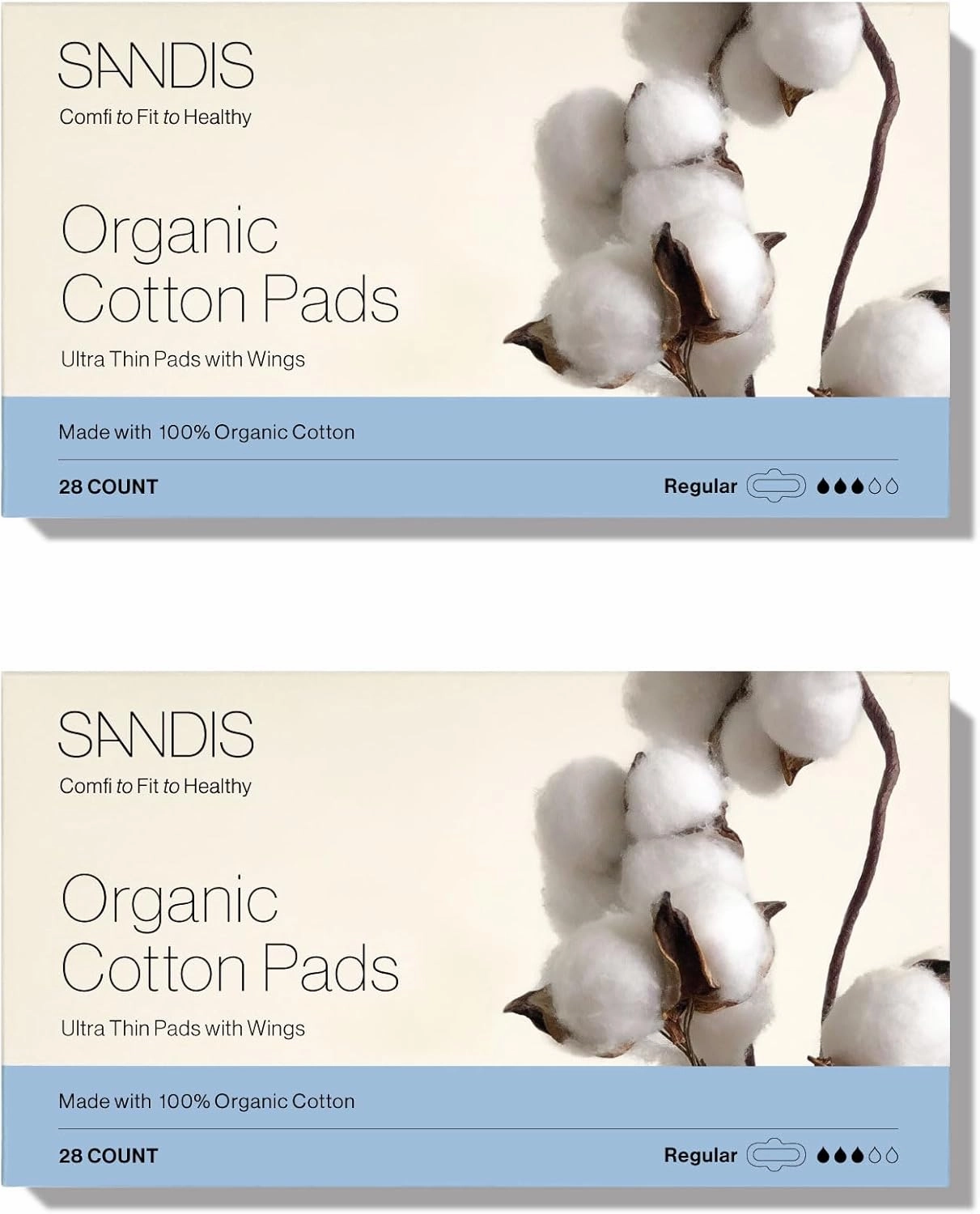 SANDIS Feminine Pad for Women - Regular 56 Count 100% Organic Cotton Ultra Thin with Wings for Periods Menstrual Pads Sanitary Napkins Super Absorbency Leak Protection