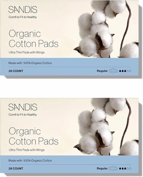 SANDIS Feminine Pad for Women - Regular 56 Count 100% Organic Cotton Ultra Thin with Wings for Periods Menstrual Pads Sanitary Napkins Super Absorbency Leak Protection