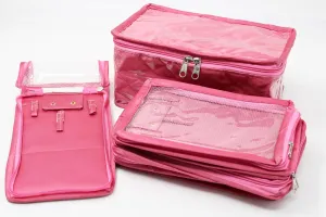 Satin Makeup Kit Travel Jewelry Organizer Locker Box Pouches Clutch Bag for Necklaces Earrings Rings and Bracelets Pink Color