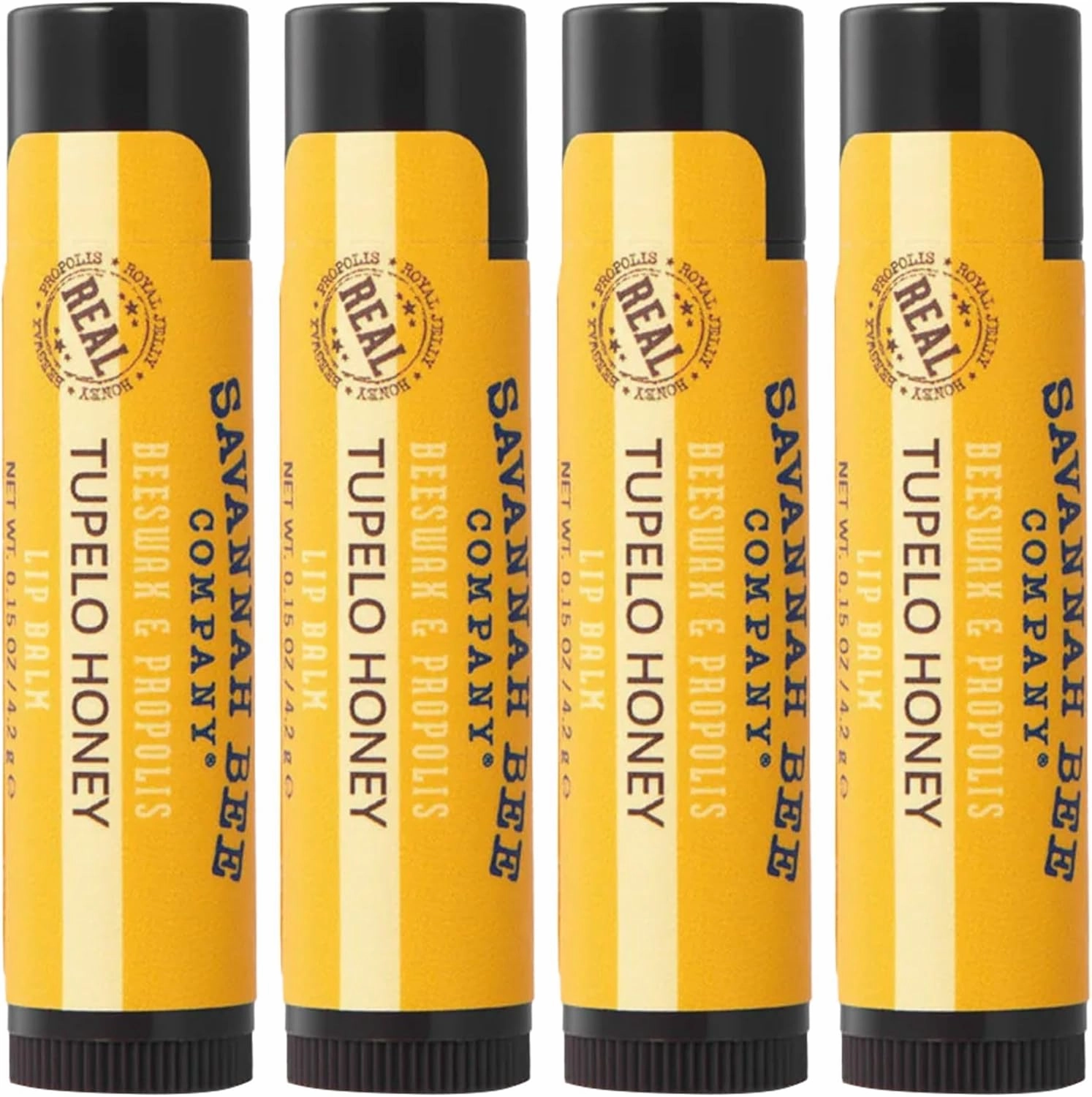 Savannah Bee Company Natural - Tupelo Honey Beeswax Lip Balm, 0.15-Ounce (Pack of 4)