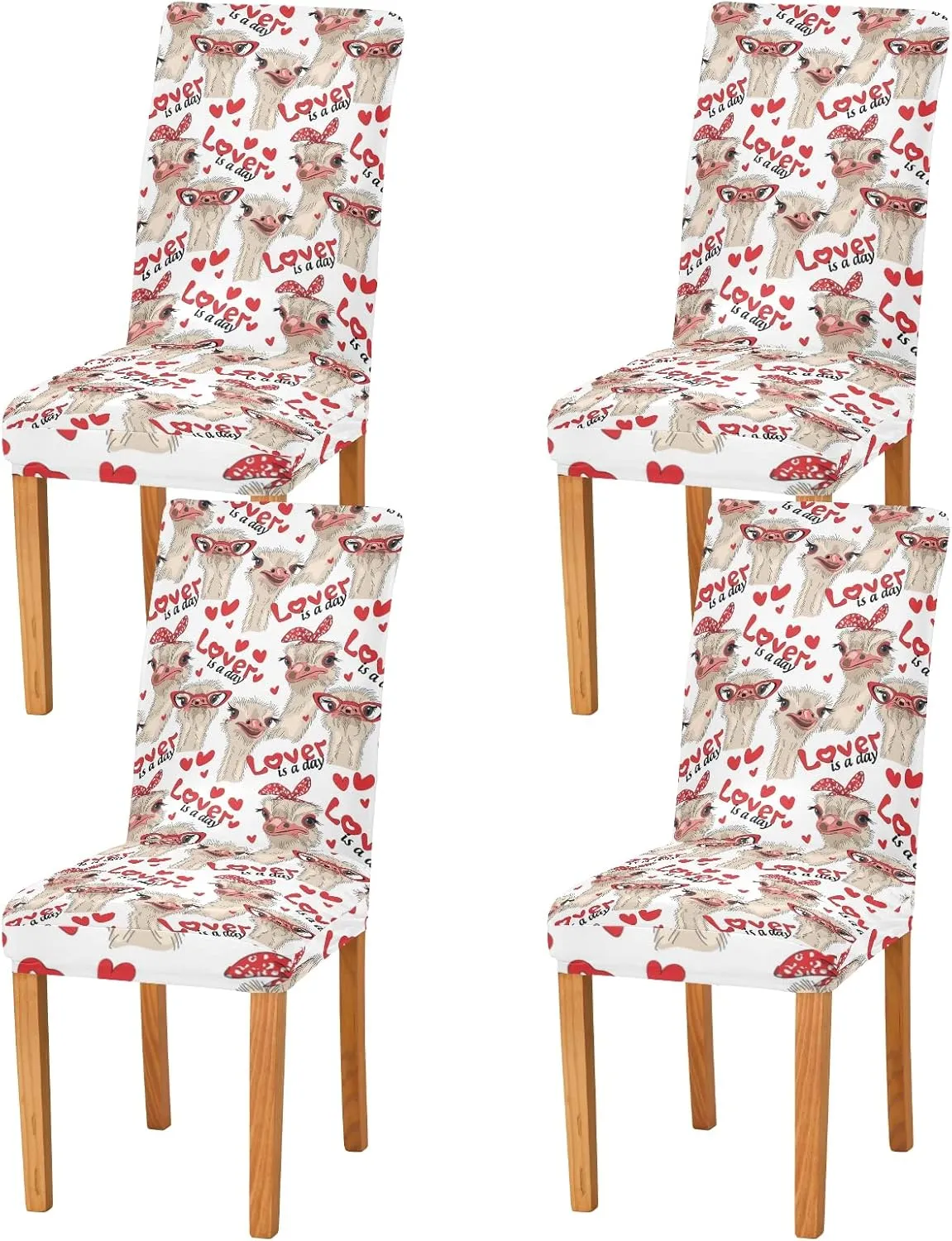 Seamless Ostriches with Red Glasses Hairpins Lover is a Day Dining Chair Slipcovers, 4 Packs Stretch Chair Cover Removable Washable Seat Protector Universal Fit for Home Kitchen Dining