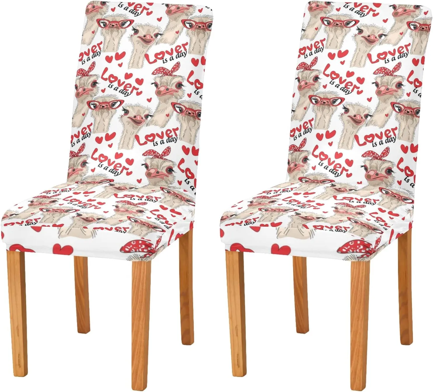 Seamless Ostriches with Red Glasses Hairpins Lover is a Day Dining Chair Slipcovers, 4 Packs Stretch Chair Cover Removable Washable Seat Protector Universal Fit for Home Kitchen Dining