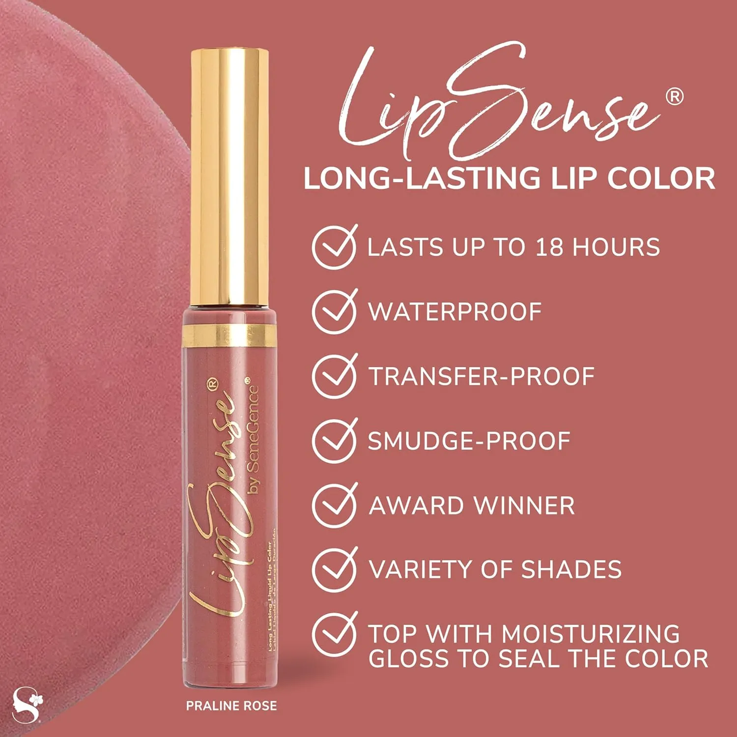 SeneGence LipSense Long-Lasting Liquid Lipstick – 18-Hour Wear, Waterproof, Transfer-Proof, Paraben-Free, Vegan, Cruelty-Free Lip Color in Multiple Shades