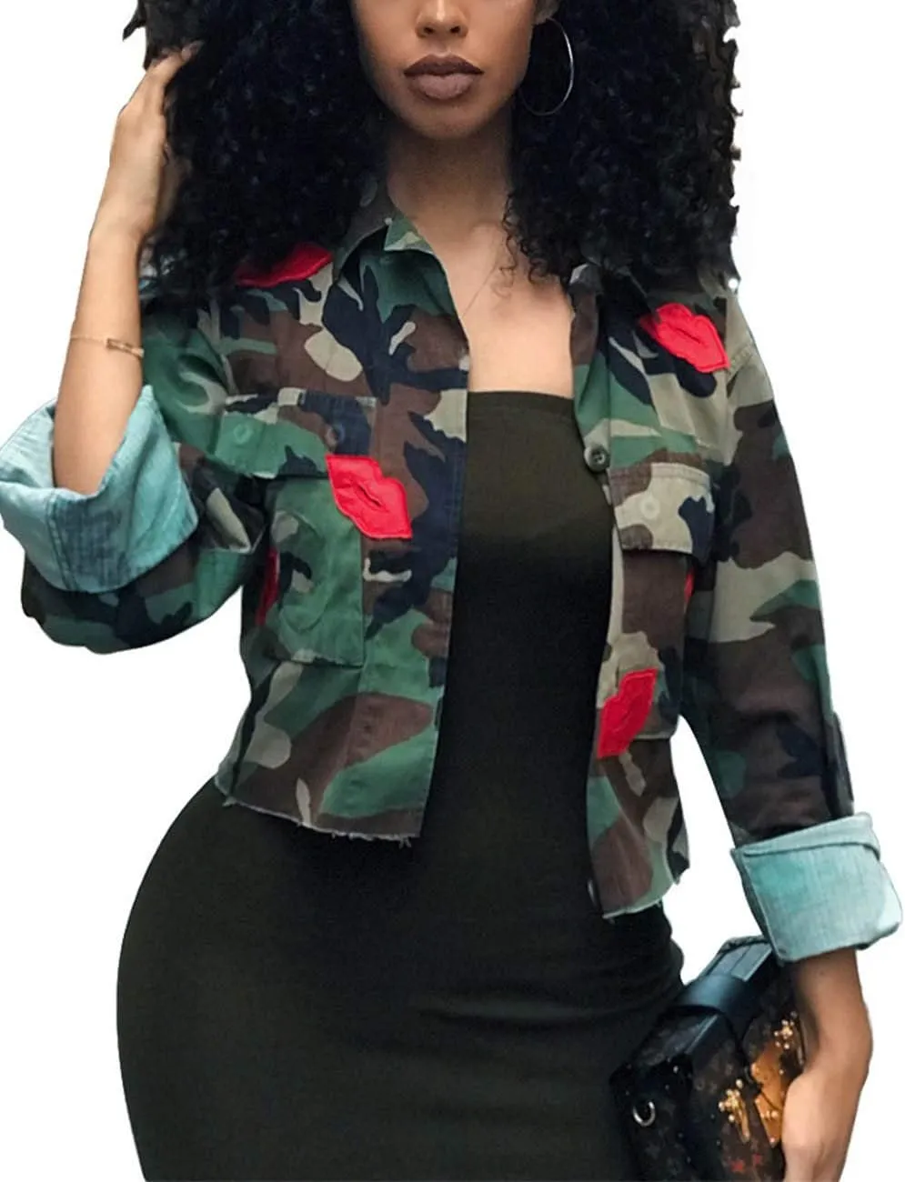 Sexyshine Women's Classic Casual Long Sleeve Camo Lightweight Zipper Outwear Short Jacket
