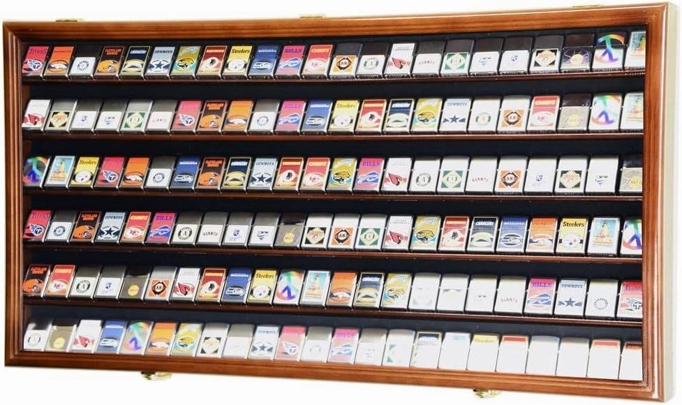 sfDisplay.com,LLC. 138 Zippo Lighter Lighters Match Books Matches Display Case Cabinet Wall Rack Holder Lockable w/98% UV Door (Walnut Finish)