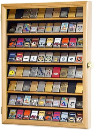 sfDisplay.com,LLC. 80 Lighter Lighters Match Books Matches Display Case Cabinet Wall Rack Holder Lockable w/98% UV Door (Oak Wood Finish)