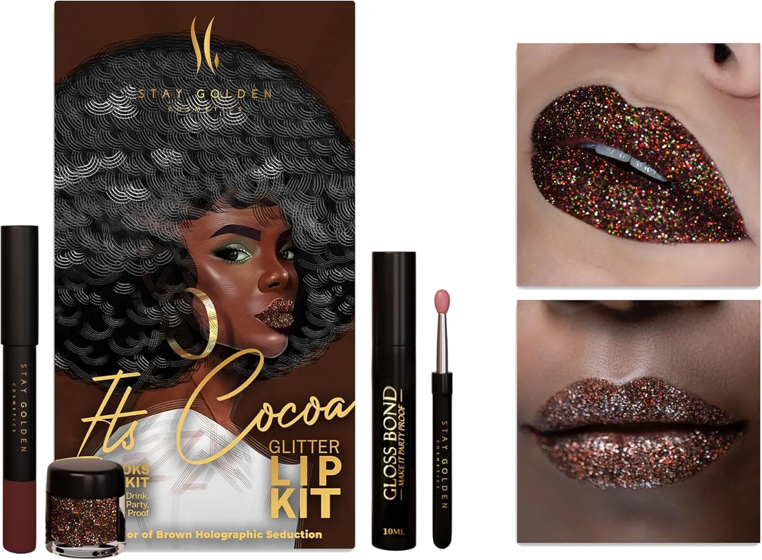 SG STAY GOLDEN COSMETICS It's Cocoa Glitter Lip Kit without Lip Liner, Smudge Proof, Long Lasting 2oz
