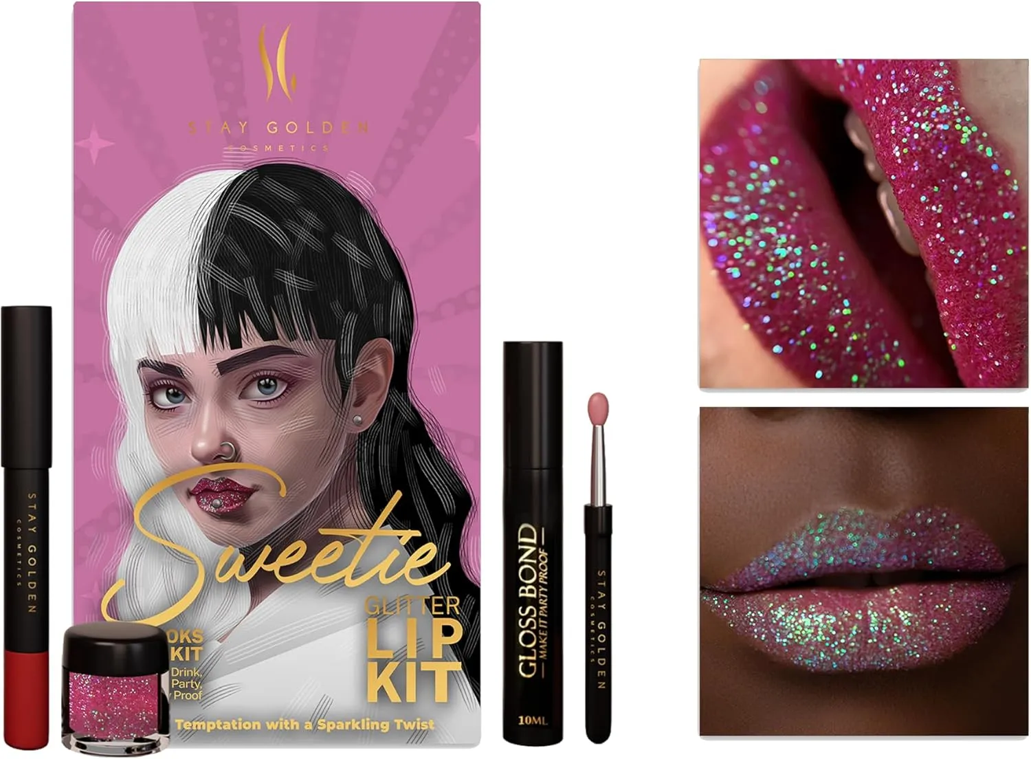 SG STAY GOLDEN COSMETICS Sweetie Glitter Lip Kit with Lip Liner