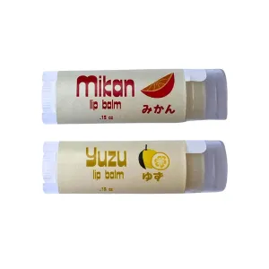 Shea Butter Lip Balm - Pack of 2 - Japanese Mikan and Yuzu - with Shea Butter, Castor Oil, Sunflower Oil, Vitamin E - Handcrafted in Small Batches