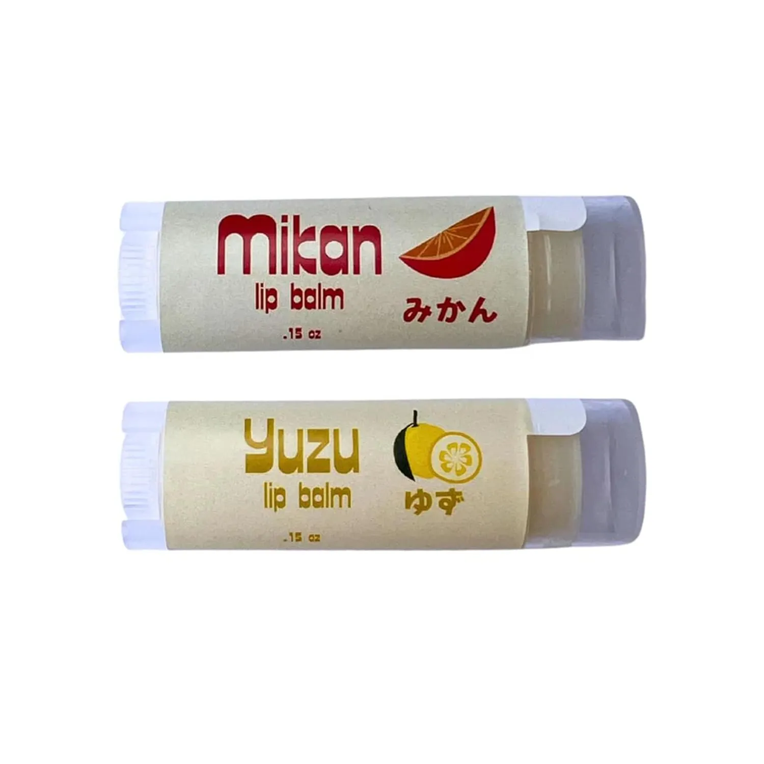 Shea Butter Lip Balm - Pack of 2 - Japanese Mikan and Yuzu - with Shea Butter, Castor Oil, Sunflower Oil, Vitamin E - Handcrafted in Small Batches