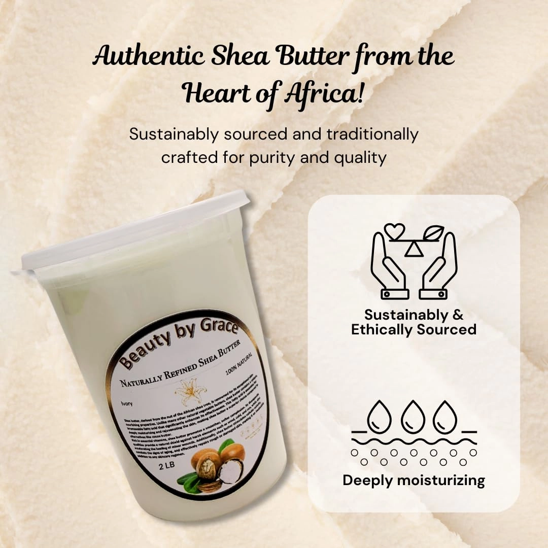 Shea Butter 100% Pure & Natural – Refined Ivory from Ghana, 2 LB – Deep Moisturizing for Skin, Hair, Body Butters, Lotions & DIY Skincare