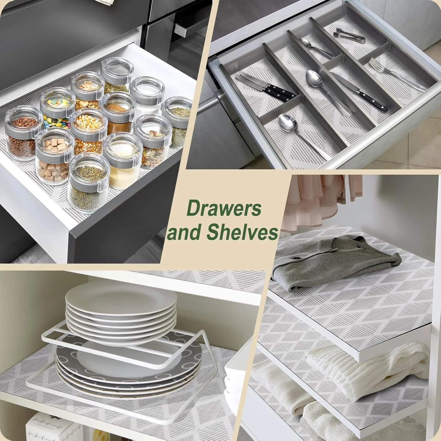 Shelf and Drawer Liner for Kitchen Cabinets Non-Slip Non-Adhesive Cabinet Liners 12in x 20FT, Strong Grip Thickened Mats for Shelves Cupboard Bathroom Drawers Dresser, Easy Install Clean Reusable