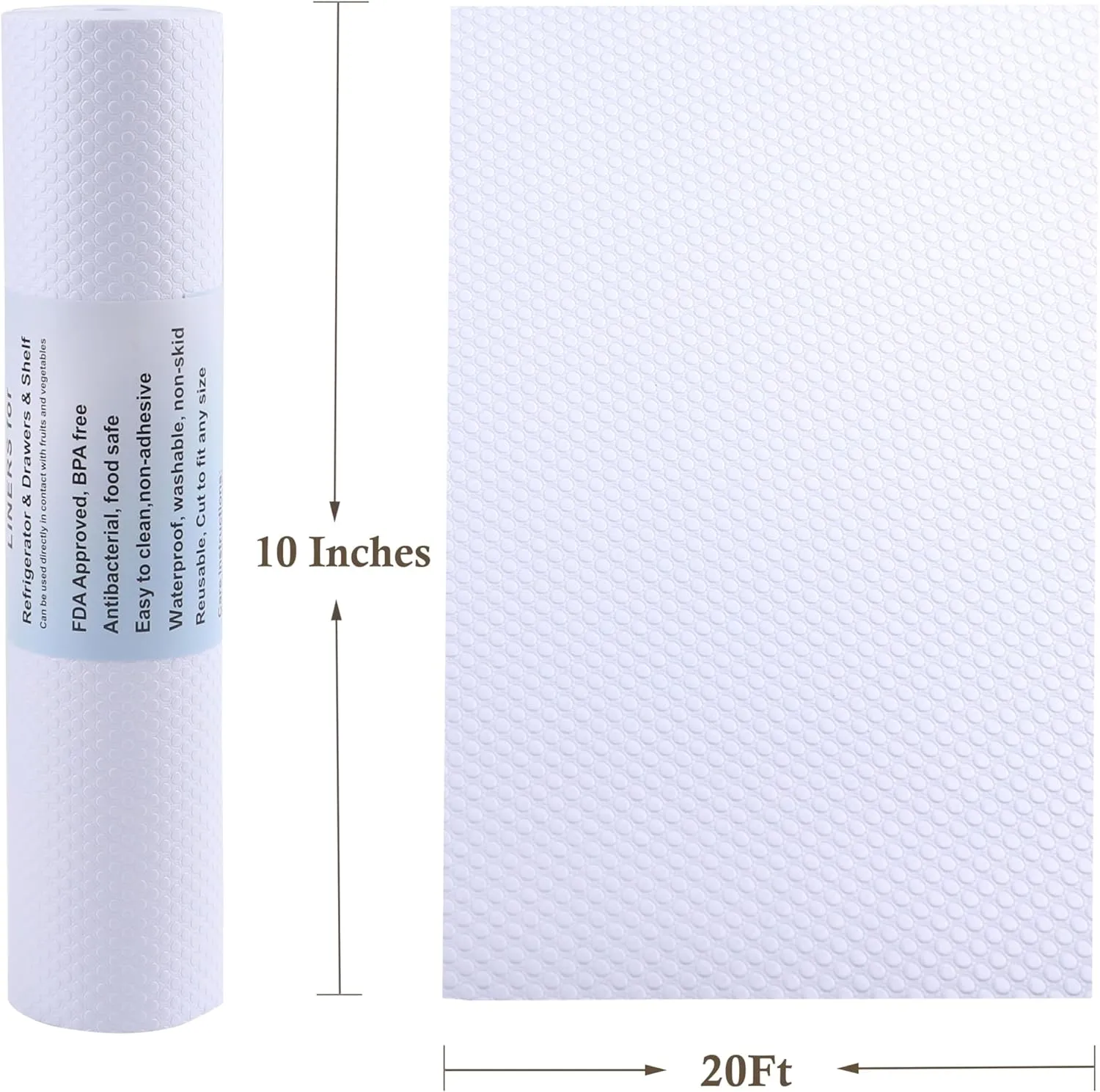 Shelf Liner Non-Slip 10 Inch Wide X 20 Ft Kitchen Cabinet Drawer Liners Waterproof & Oil-Proof Drawer Liners for Cupboard Pantry Non Adhesive Refrigerator Shelf Liner Strong Grip Cabinet Mat (White)