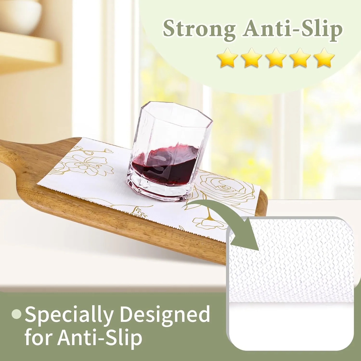 Shelf Liners for Kitchen Cabinets 12in x 20FT Non Adhesive Drawer Liner Gold Floral Thickened Shelf Liner Paper Strong Non-Slip Easy to Clean for Tool Box Refrigerator with Knife and Tape Measure