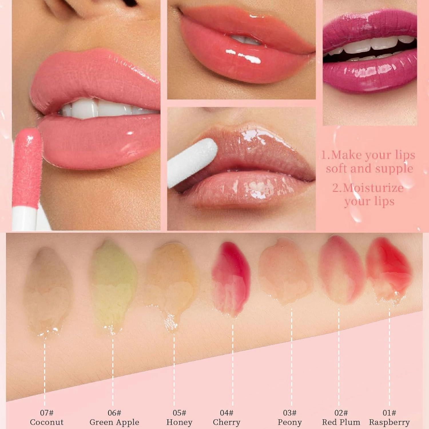 Shiftalter Tinted Lip Glow Oil - For Lush, Hydrated Lips with a Natural Glow, Long-Lasting Nourishing Fruit Flavor Nude Clear Glossy Lip Gloss Stain Glows Tint Oil (Mix)