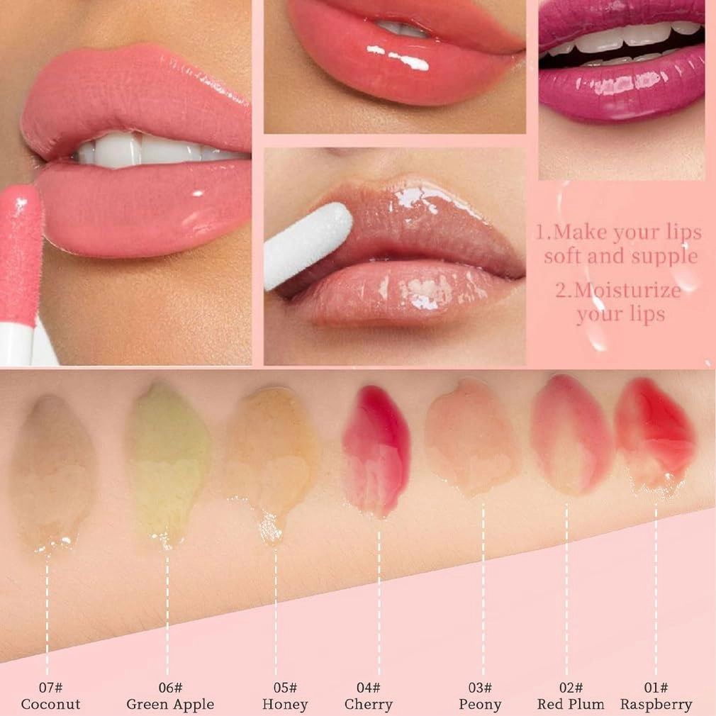 Shiftalter Tinted Lip Glow Oil, Get the Long-Lasting Waterproof Perfect Pout for Lush, Nourishing Fruit Flavor 0.10 Fl Oz Hydrated Lips, Nude Clear Glossy Shiny Lip Stain Glows Tint Oil(7pcs)