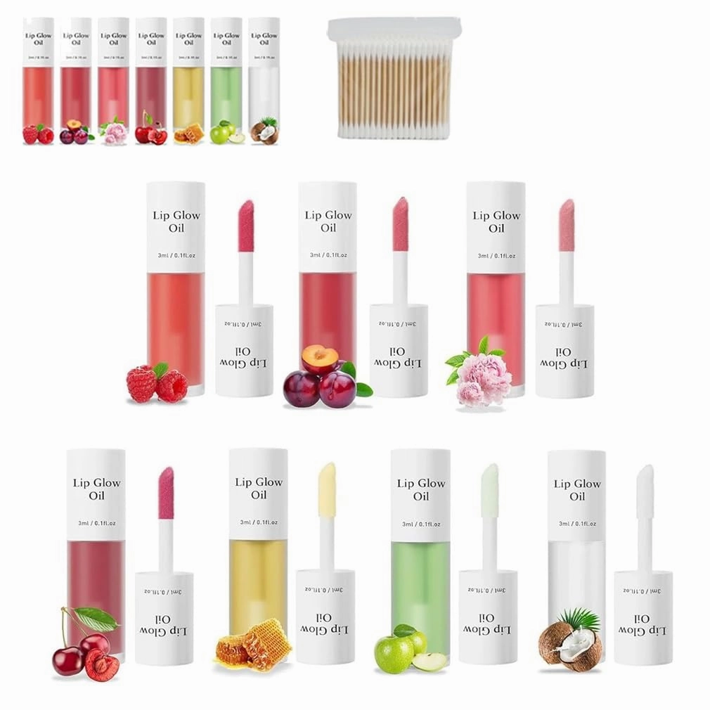 Shiftalter Tinted Lip Glow Oil, Get the Long-Lasting Waterproof Perfect Pout for Lush, Nourishing Fruit Flavor 0.10 Fl Oz Hydrated Lips, Nude Clear Glossy Shiny Lip Stain Glows Tint Oil(7pcs)