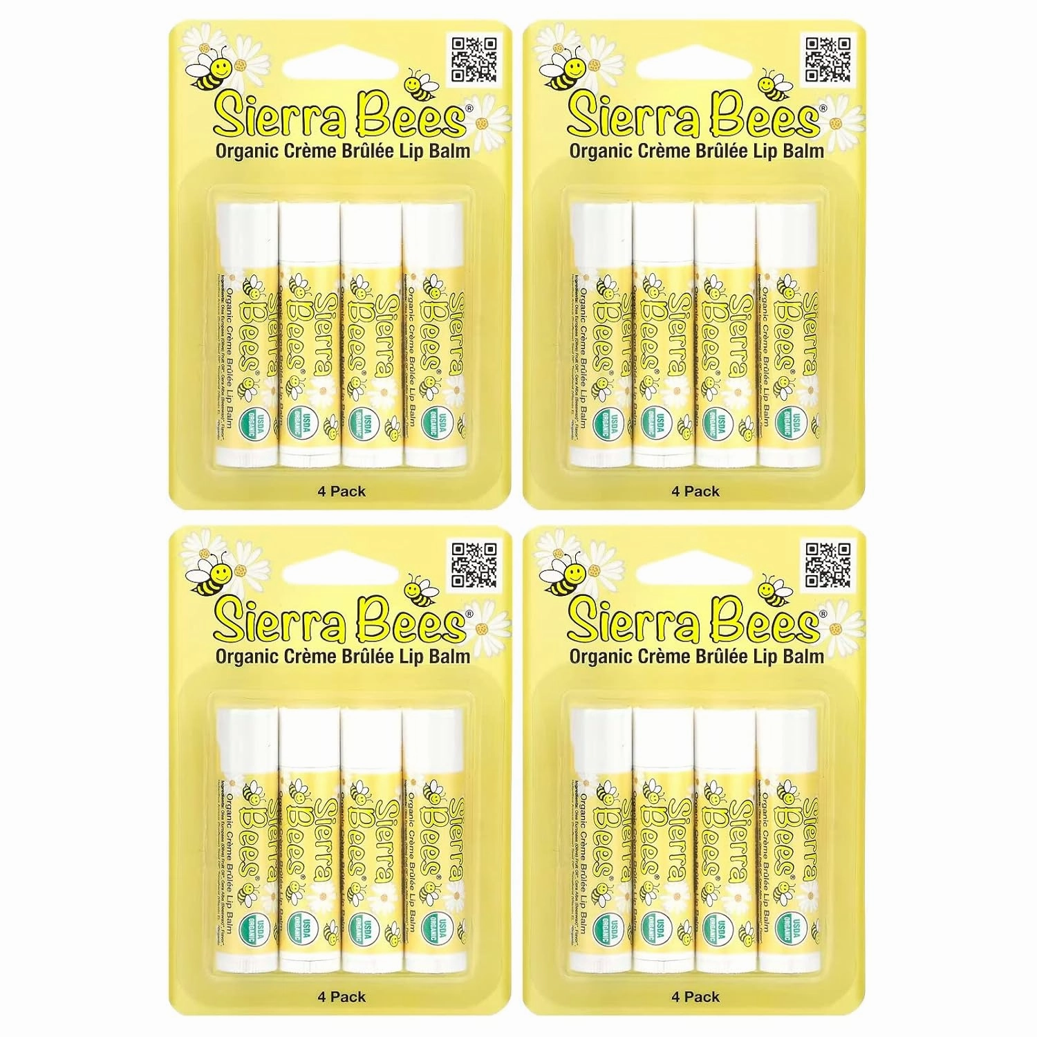 Sierra Bees Organic Lip Balm - Moisturizing Balm for Chapped Lips - Featuring Sustainably Sourced Beeswax, Olive Oil, Sunflower Oil, & Vitamin E - Cruelty Free, Non-GMO - 4 Pack - Bundle of 4 -